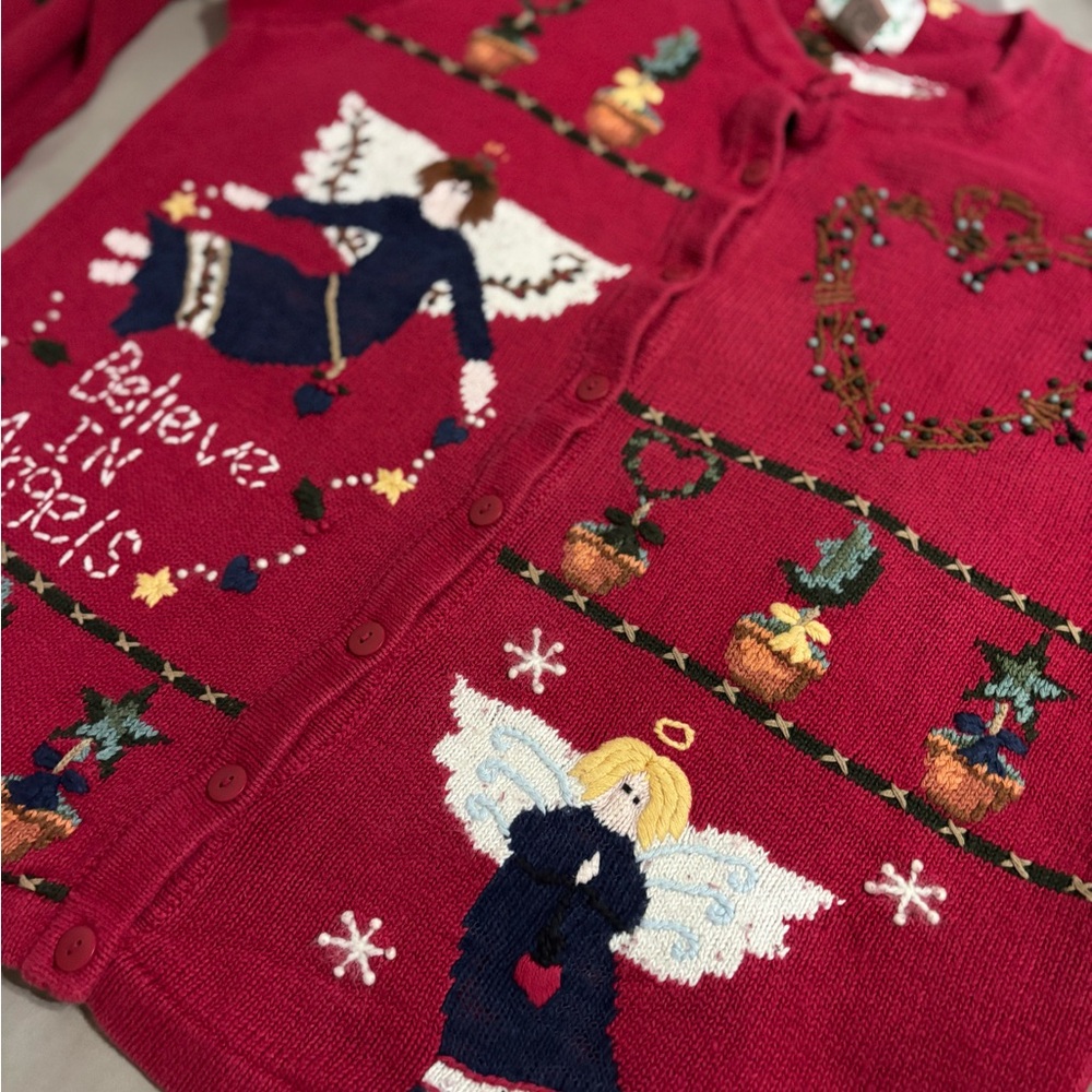 Vintage Quacker Factory Angel Christmas Cardigan | Size L Holiday - Picture 9 of 14